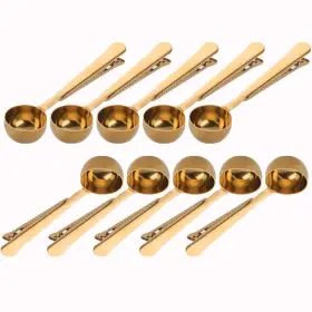 Frillybutts 783907605867 10 Pakcs Scoop And Clip 2 In 1 Stainless Steel Tbsp Ground Measuring Gold
