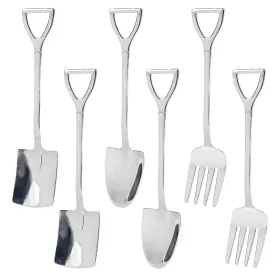 Ga-1466-bxgsz-6p Gabrella 6 Pcs Silver Mini Shovel Spoons And Fork Set 304 Stainless Inch