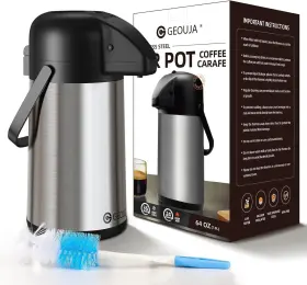 Geouja 692878135009 85 Oz 2.5l Air Pot Coffee Carafe With Pump Insulated Stainless Steel
