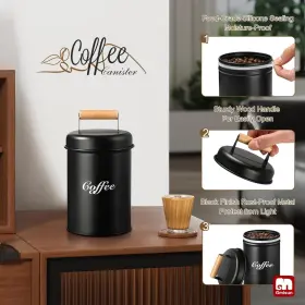 Gm Gmisun 726084580596 Coffee Canister 33fl Oz/1l Black Grounds Container For #3