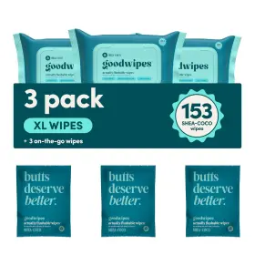 Goodwipes 850063534222 Flushable Butt Wipes - Vitamin E Aloe Sewer Septic Safe Extra