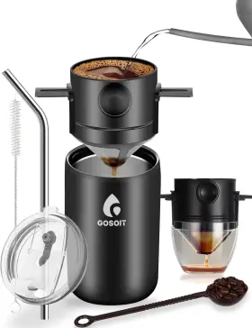 Gosoit 784300672845 Portable Pour Over Coffee Maker Machine Cup Large Dull Black