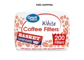 105406710 Great Value White Basket Coffee Filters 200 Count Free Shipping