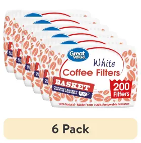 6451707 Great Value 6 Pack White Basket Coffee Filters 200 Count