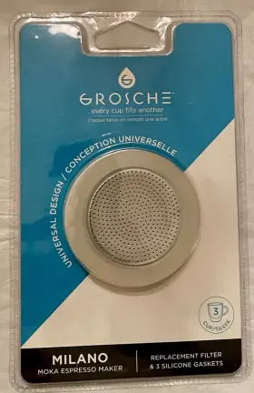 Grosche 682858075777 Milano Moka Espresso 3 Cup Replacement Filter And Silicone Gaskets