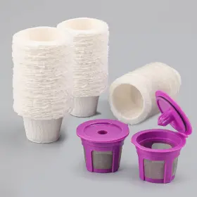 Haetyly 704090247474 Disposable Coffee Paper Filter 300 Count With 2 Pack Reusable K Cup Po