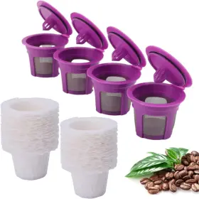 W-00100-4 Haetyly 4 Pack Reusable K Cup Coffee Pods With 100 Count Disposable Paper Filt