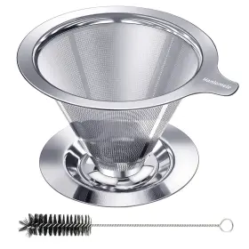 Hanlomele 607986650672 Stainless Steel Pour Over Coffee Dripper Double Mesh Perfect Extraction
