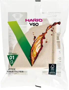 Hario 744110719499 V60 Paper Coffee Filter Size 01 Natural 100ct