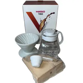 Hario 977642020290 V60 Ceramic Pour Over Coffee Set 02 White Dripper Server Filters