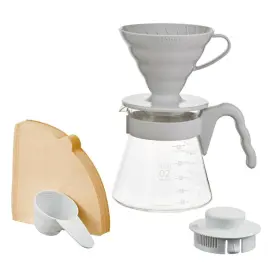 Vcsd-02-pgr Hario V60 Pour Over Starter Set With Dripper Glass Server 02 Pale Grey