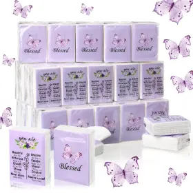 Mua-harloon-2978 Harloon 50 Pack Christian Facial Tissues Purple Butterfly Pocket Wallet Size