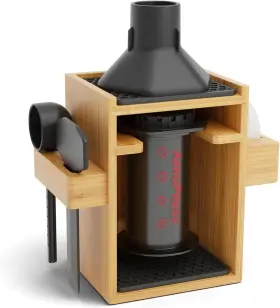 Hexnub 767571525935 Compact Aeropress Organizer Stand Bamboo Coffee Caddy For Black