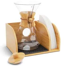 Hexnub 767571525997 Inch Caddy And Lid For Pour Over Coffee Maker Bamboo Stand Fits Chemex Bodum Cosori