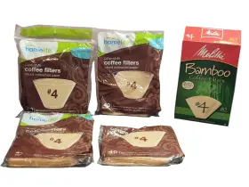 Homelife & Melitta 041163427198 Lot Of 5 Coffee Filters #4 Cone Style Natural And Bamboo Fits 8-12 Cup Machines