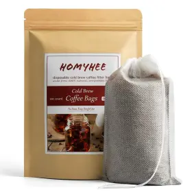 Homyhee 727161276654 No Mess Cold Brew Coffee Filters 100 Count Disposable Fine Mesh Brewing Bags For