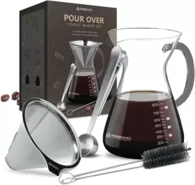 Housewares Solutions 744759545435 Pour Over Coffee Maker Set 34oz Glass Carafe Laser-cut Filter Fresh #2
