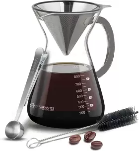 Housewares Solutions 744759545435 Pour Over Coffee Maker Set 34oz Glass Carafe Laser-cut Filter Fresh #3