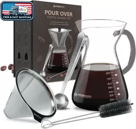 Housewares Solutions 744759545435 Pour Over Coffee Maker Set 34oz Glass Carafe Laser-cut Filter Fresh