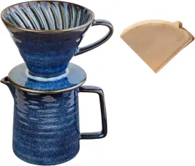 20241204 Hyaxgm Pour Over Coffee Maker Ceramic With 40 Pcs V60 Starlight Blue
