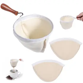 5257dhbl3462 Josojoou 3pcs Coffee Sock Strainer With Wooden Handle Washable Cloth Filter R