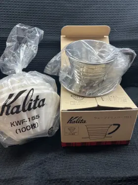 155s Kalita Wave Coffee Tea Dripper Stainless Steel Brown Handle And Filters - New