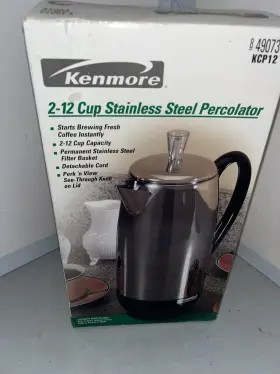 49073 Kenmore 2-12 Cup Electric Percolator Stainless Coffee Chrome Vintage Cord Box