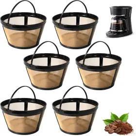 Kojintora 445053779733 Reusable 4 5 Cup Basket Coffee Filters 6-pack Stainless Steel Gold Mesh For Mr