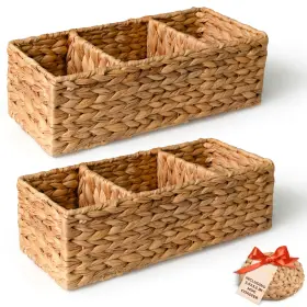 Kokodo Home Project 850058799346 Pack Of 2 Water Hyacinth Tank Topper Storage Baskets 3 Sections Woven