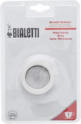 0800001 Komqi Bialetti Replacement Gaskets And Filter For 1 Cup Moka / Break Dama Mini Exp #2