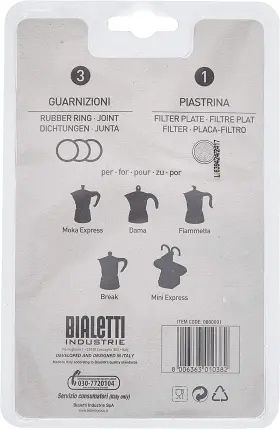 0800001 Komqi Bialetti Replacement Gaskets And Filter For 1 Cup Moka / Break Dama Mini Exp #3