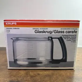 F034o-33 Krups Glaskrug 10 Cup Replacement Glass Coffee Carafe New White Handle