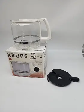F035o-42 Krups Compact Aroma 12 Cup Glass Carafe F035 White Handle -blk And Whte Lid Incld
