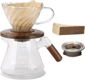 Gs-fls02 Lalord Pour Over Coffee Maker 20 Oz Borosilicate Glass Set With 600 Ml Clear