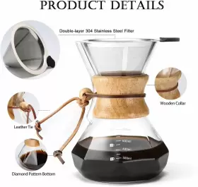 Zsmp-2 Lalord Pour Over Coffee Maker With Stainless Steel Filter 20 Oz Clear #3
