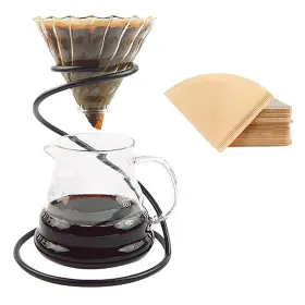 Leijoco 770346749313 Pour Over Coffee Maker Set Includes Glass Dripper Metal Stand Heat Resistance