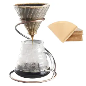 Leijoco 770346749320 Pour Over Coffee Maker Set Includes Glass Dripper Metal Sta