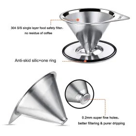 Lhs 604213322517 Pour Over Coffee Dripper Stainless Steel Filter Metal Cone Pape #2