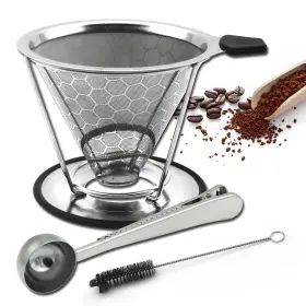 Kd015 Ligicky Reusable Coffee Filter Professional Manual Stainless Steel Dripper Cone Strainer