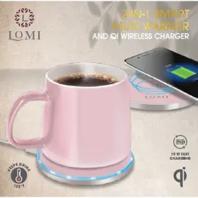 Lomi 680079991258 Mug Warmer 2 In 1 Smart And Qi Wireless Charger Pink Color