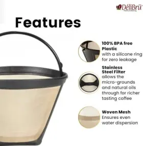 Db023 Luminoa Gold Tone #4 Cone Style Reusable Coffee Filter Fits 8-12 Cup 1-pack #2