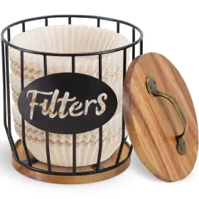 Luneodoki 769059531681 Rustic Coffee Filter Holder With Lid Acacia Storage Con
