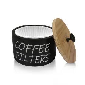 Lvacodv 764020761494 Coffee Filter Holder Large Capacity Storage Container With Wood Lid Round