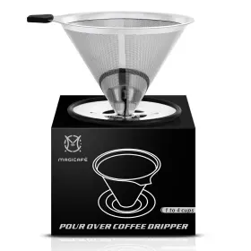 Magicaf 646690204962 Pour Over Coffee Dripper - Stainless Steel Micro Mesh Filter With Scoop Fits