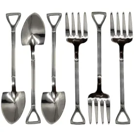 Maydahui 783914857143 6 Pcs Shovel Shape Spoon And Fork 4.7 Inch 12.1cm/4.7inch Silver