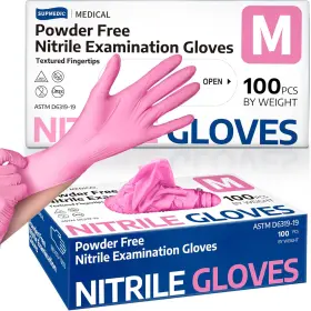 Melitta 313094539524 Pink Disposable Nitrile Exam Gloves 3.5 Mil 100 Pcs
