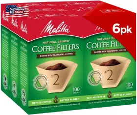 Melitta 313099533534 #2 Cone Coffee Filters Natural Brown 100 Count Pack Of 6 600 Total