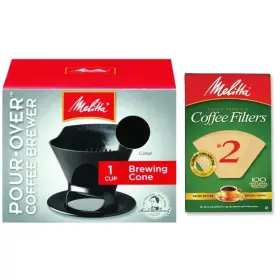 Cominhkg108940 Melitta Pour Over Coffee Cone Brewer And #2 Filter Natural Brown Combo Black