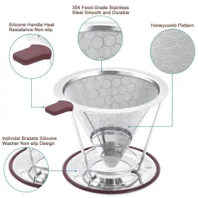 Misetto 661706254632 Pour Over Coffee Dripper Stainless Steel Filter Easy To Clean Paperl #2