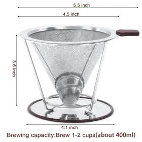 Misetto 661706254632 Pour Over Coffee Dripper Stainless Steel Filter Easy To Clean Paperl #3